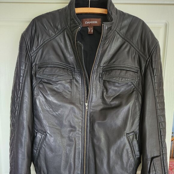 Danier Black Leather Bomber Jacket - Picture 1 of 2